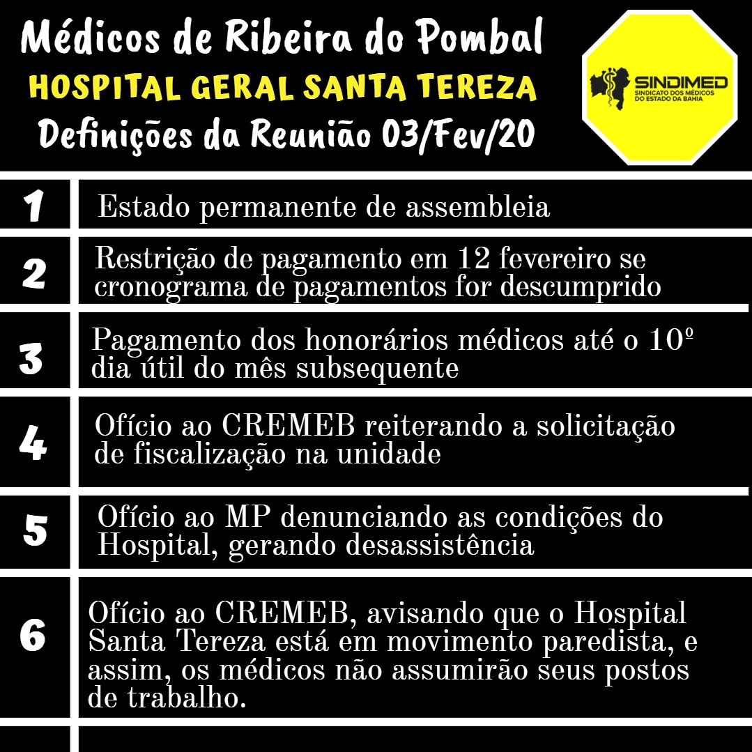 Médicos de Ribeira do Pombal podem restringir atendimentos no Hospital Santa Tereza